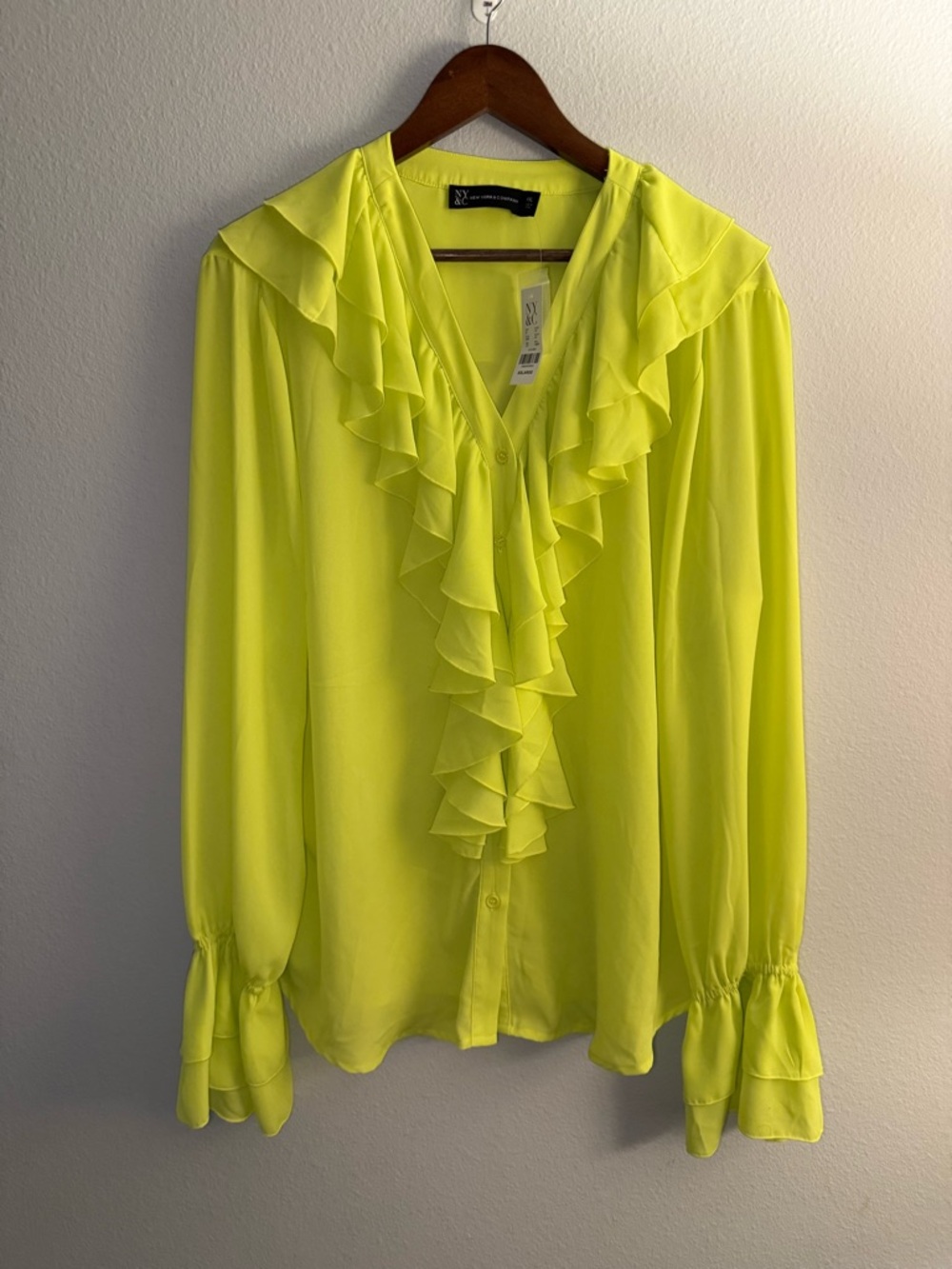 New York & Company Ruffle V-Neck Blouse